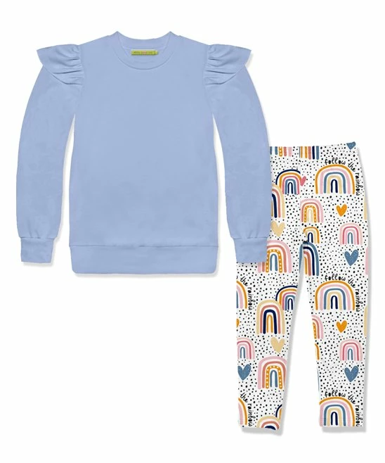New β Millie Loves Lily Periwinkle Ruffle-Sleeve Sweatshirt & White Rainbow Leggings - π§ Girls For Kids π₯ 1 New β Millie Loves Lily Periwinkle Ruffle-Sleeve Sweatshirt & White Rainbow Leggings - π§ Girls For Kids π₯