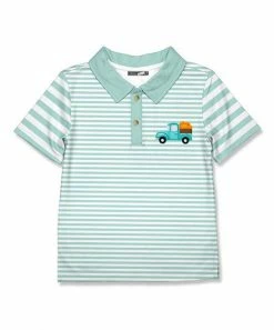 Wholesale 😍 Millie & Maxx Mint Stripe Pumpkin & Truck Polo - Infant, Toddler & Boys For Kids 🔥
