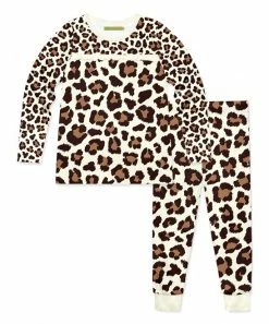 Coupon ⭐ Millie Loves Lily Cream & Brown Simply Skin Leopard Long-Sleeve Pajama Set - 👧 Girls For Kids 🧨