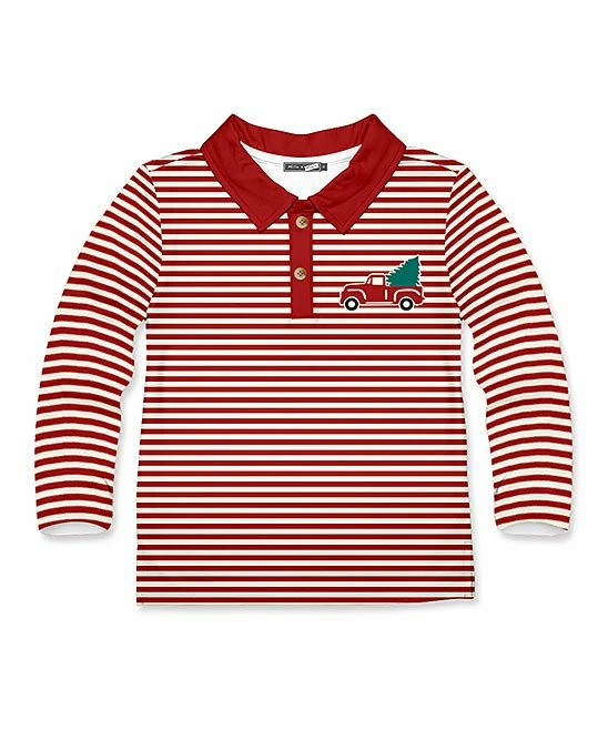 Wholesale π Millie & Maxx Red & Ivory Stripe & β Christmas Tree Truck Long-Sleeve Polo - Toddler & Boys For Kids β 4 Wholesale π Millie & Maxx Red & Ivory Stripe & β Christmas Tree Truck Long-Sleeve Polo - Toddler & Boys For Kids β - Image 4