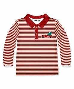 Wholesale 🛒 Millie & Maxx Red & Ivory Stripe & ❄ Christmas Tree Truck Long-Sleeve Polo - Toddler & Boys For Kids ⌛