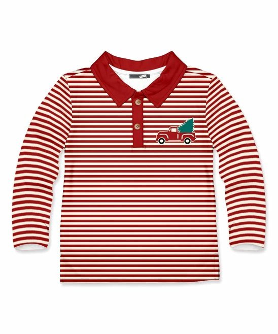 Wholesale π Millie & Maxx Red & Ivory Stripe & β Christmas Tree Truck Long-Sleeve Polo - Toddler & Boys For Kids β 1 Wholesale π Millie & Maxx Red & Ivory Stripe & β Christmas Tree Truck Long-Sleeve Polo - Toddler & Boys For Kids β