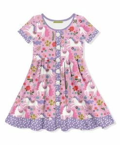 Discount 🎁 Millie Loves Lily Pink Darling Unicorn Button-Up Short-Sleeve A-Line 👗 Dress - Toddler For Kids 🎁