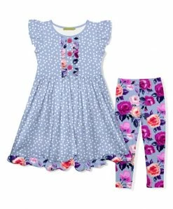 Flash Sale 😍 Millie Loves Lily Periwinkle Dot Button-Accent A-Line 👗 Dress & Fuchsia Rose Leggings - 👧 Girls For Kids 🤩