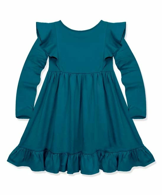 Flash Sale β Simply Millie By Millie Loves Lily Teal Ruffle-Accent Long-Sleeve π Dress - π§ Girls For Kids π 2 Flash Sale β Simply Millie By Millie Loves Lily Teal Ruffle-Accent Long-Sleeve π Dress - π§ Girls For Kids π - Image 2