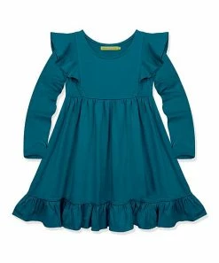 Flash Sale ⭐ Simply Millie By Millie Loves Lily Teal Ruffle-Accent Long-Sleeve 👗 Dress - 👧 Girls For Kids 🎉
