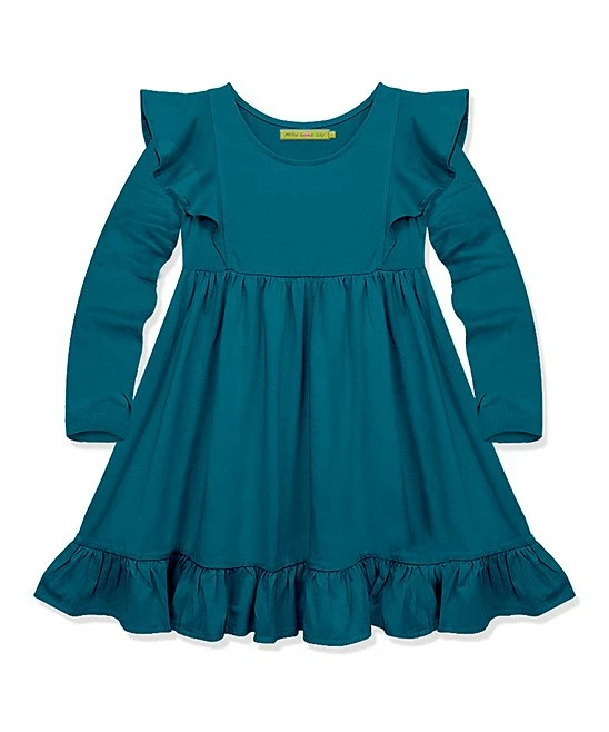 Flash Sale β Simply Millie By Millie Loves Lily Teal Ruffle-Accent Long-Sleeve π Dress - π§ Girls For Kids π 1 Flash Sale β Simply Millie By Millie Loves Lily Teal Ruffle-Accent Long-Sleeve π Dress - π§ Girls For Kids π