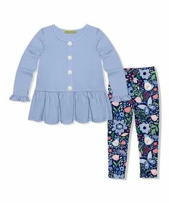Best reviews of ✨ Millie Loves Lily Periwinkle Button-Front Tunic & Navy Butterfly Garden Leggings - Infant, Toddler & 👧 Girls For Kids 🎉