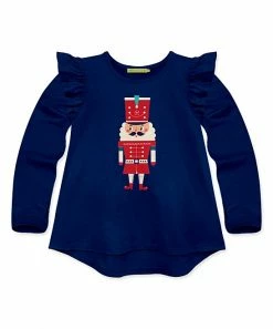 Best Pirce 🥰 Millie Loves Lily Navy & Red Nutcracker Ruffle Long-Sleeve Hi-Low Top - 👧 Girls For Kids ❤️