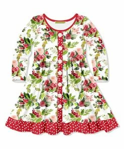 Discount 😀 Millie Loves Lily Cream & Red Rose Button-Up Long-Sleeve A-Line 👗 Dress - 👧 Girls For Kids 😀