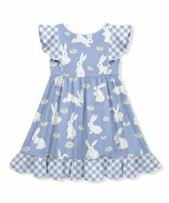 Coupon 🎉 Millie Loves Lily Periwinkle Bunnies & Daisies Angel-Sleeve A-Line 👗 Dress - 👧 Girls For Kids 🔔 -Little Millie-shop zu99577486 alt 2 tm1640794918