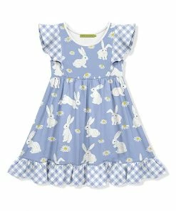 Coupon 🎉 Millie Loves Lily Periwinkle Bunnies & Daisies Angel-Sleeve A-Line 👗 Dress - 👧 Girls For Kids 🔔