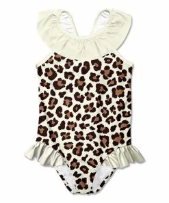 Buy 😀 Millie Loves Lily Cream & Brown Simply Leopard Bow Ruffle-Accent Yoke One-Piece - Infant, Toddler & 👧 Girls For Kids 🎁