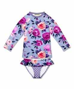 Promo 😀 Millie Loves Lily Periwinkle Rose Long-Sleeve Rashguard Set - Infant & Toddler For Kids 🛒