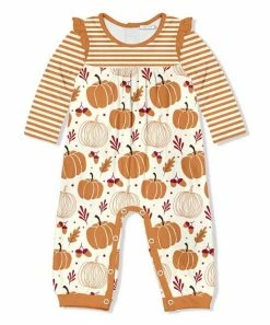 Buy ⭐ Little Millie Cream & Rust Pumpkin Paradise Ruffle-Trim Babydoll Playsuit - Infant For Kids 🎉