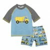 New ❤️ Millie & Maxx Gray & Blue Construction Truck Short-Sleeve Rashguard Set - Boys For Kids 🎉