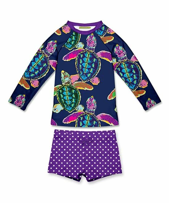 Outlet π€© Millie Loves Lily Navy & Purple Turtle & Dot Long-Sleeve Rashguard Set - π§ Girls For Kids π 1 Outlet π€© Millie Loves Lily Navy & Purple Turtle & Dot Long-Sleeve Rashguard Set - π§ Girls For Kids π