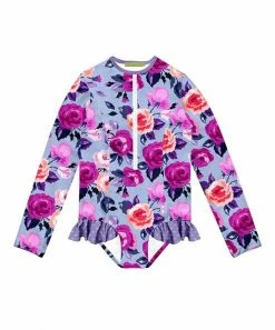 Outlet 🔔 Millie Loves Lily Periwinkle Rose Zip-Front One-Piece Rashguard - Toddler For Kids ❤️