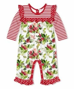 Flash Sale ⭐ Little Millie White & Red ❄ Christmas Rose Flutter-Sleeve Playsuit - Toddler For Kids ❤️