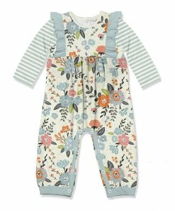 New π€© Little Millie Cream & Light Blue Tiffany Floral Ruffle-Trim Babydoll Playsuit - Infant & Toddler For Kids π