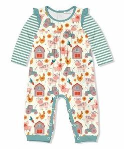 Cheap 👍 Little Millie Cream Fall Farm Ruffle-Trim Playsuit - Infant & Toddler For Kids ✔️