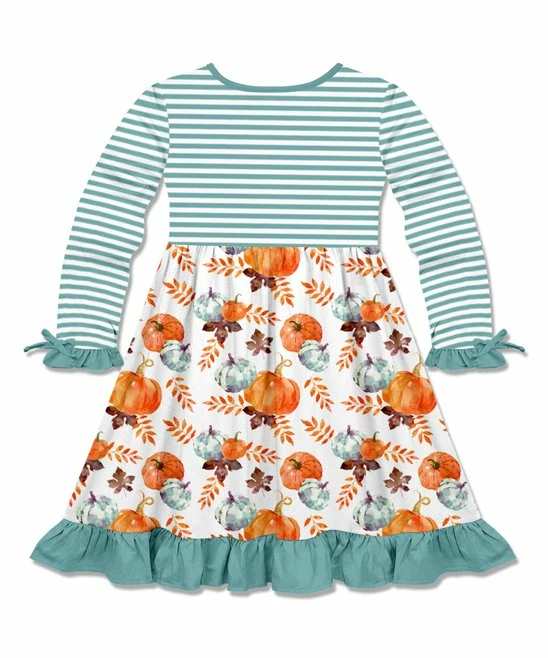 Budget π Millie Loves Lily White & Nile Blue Pumpkin Bow-Accent Pocket A-Line π Dress - Infant, Toddler & π§ Girls For Kids π 3 Budget π Millie Loves Lily White & Nile Blue Pumpkin Bow-Accent Pocket A-Line π Dress - Infant, Toddler & π§ Girls For Kids π - Image 3