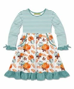 Budget 😀 Millie Loves Lily White & Nile Blue Pumpkin Bow-Accent Pocket A-Line 👗 Dress - Infant, Toddler & 👧 Girls For Kids 👏