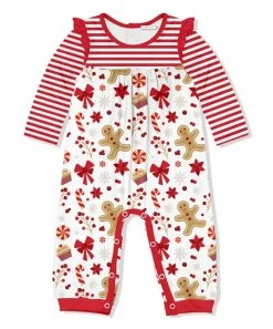 Wholesale 😉 Little Millie White & Red Gingerbread Sweets Ruffle-Trim Playsuit - Infant For Kids 🎉