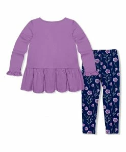 Flash Sale 💯 Millie Loves Lily Purple Button-Front Tunic & Purple Petals Leggings - Infant, Toddler & 👧 Girls For Kids 🥰 -Little Millie-shop zu99907710 alt 2 tm1632934643