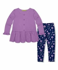 Flash Sale 💯 Millie Loves Lily Purple Button-Front Tunic & Purple Petals Leggings - Infant, Toddler & 👧 Girls For Kids 🥰