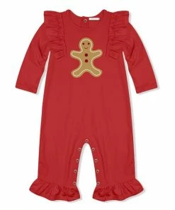 Budget 🧨 Little Millie Red Gingerbread Ruffle-Trim Playsuit - Infant For Kids 🥰