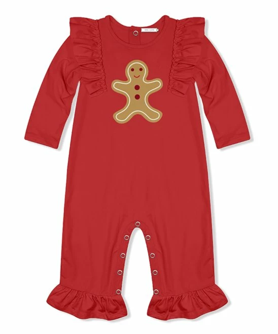 Budget 𧨠Little Millie Red Gingerbread Ruffle-Trim Playsuit - Infant For Kids π₯° 1 Budget 𧨠Little Millie Red Gingerbread Ruffle-Trim Playsuit - Infant For Kids π₯°