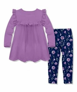 Discount ⌛ Millie Loves Lily Purple Ruffle Long-Sleeve Top & Navy Petals Leggings - Infant, Toddler & 👧 Girls For Kids 😀 -Little Millie-shop zu100172140 alt 2 tm1633634945