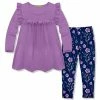 Discount ⌛ Millie Loves Lily Purple Ruffle Long-Sleeve Top & Navy Petals Leggings - Infant, Toddler & 👧 Girls For Kids 😀