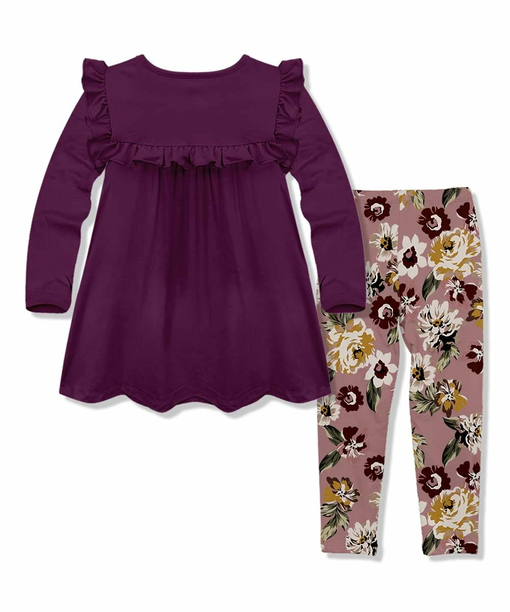 Best Sale π₯ Millie Loves Lily Plum Ruffle Long-Sleeve Top & Nostalgia Rose Floral Earth Leggings - Infant, Toddler & π§ Girls For Kids π 3 Best Sale π₯ Millie Loves Lily Plum Ruffle Long-Sleeve Top & Nostalgia Rose Floral Earth Leggings - Infant, Toddler & π§ Girls For Kids π - Image 3