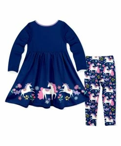 Budget 👏 Millie Loves Lily Navy Button-Accent A-Line 👗 Dress & Navy Magic Unicorn Leggings - Infant, Toddler & 👧 Girls For Kids ⭐ -Little Millie-shop zu101029516 alt 4 tm1636046518