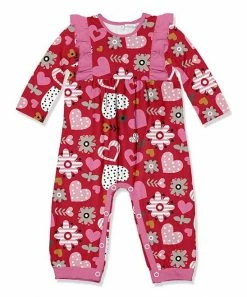 Buy 😀 Little Millie Red & Pink Harper's Heart Ruffle-Trim Playsuit - Toddler For Kids 💯