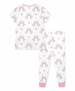 Outlet 👏 Millie Loves Lily White & Pink Rainbow Fluff Short-Sleeve Pajama Set - Toddler & 👧 Girls For Kids 😉 -Little Millie-shop zu101237435 alt 2 tm1640265835
