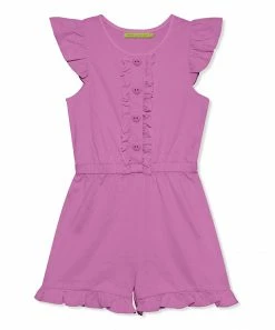 Flash Sale 💯 Simply Millie By Millie Loves Lily Violet Ruffle-Trim Button-Front Romper - 👧 Girls For Kids ⌛