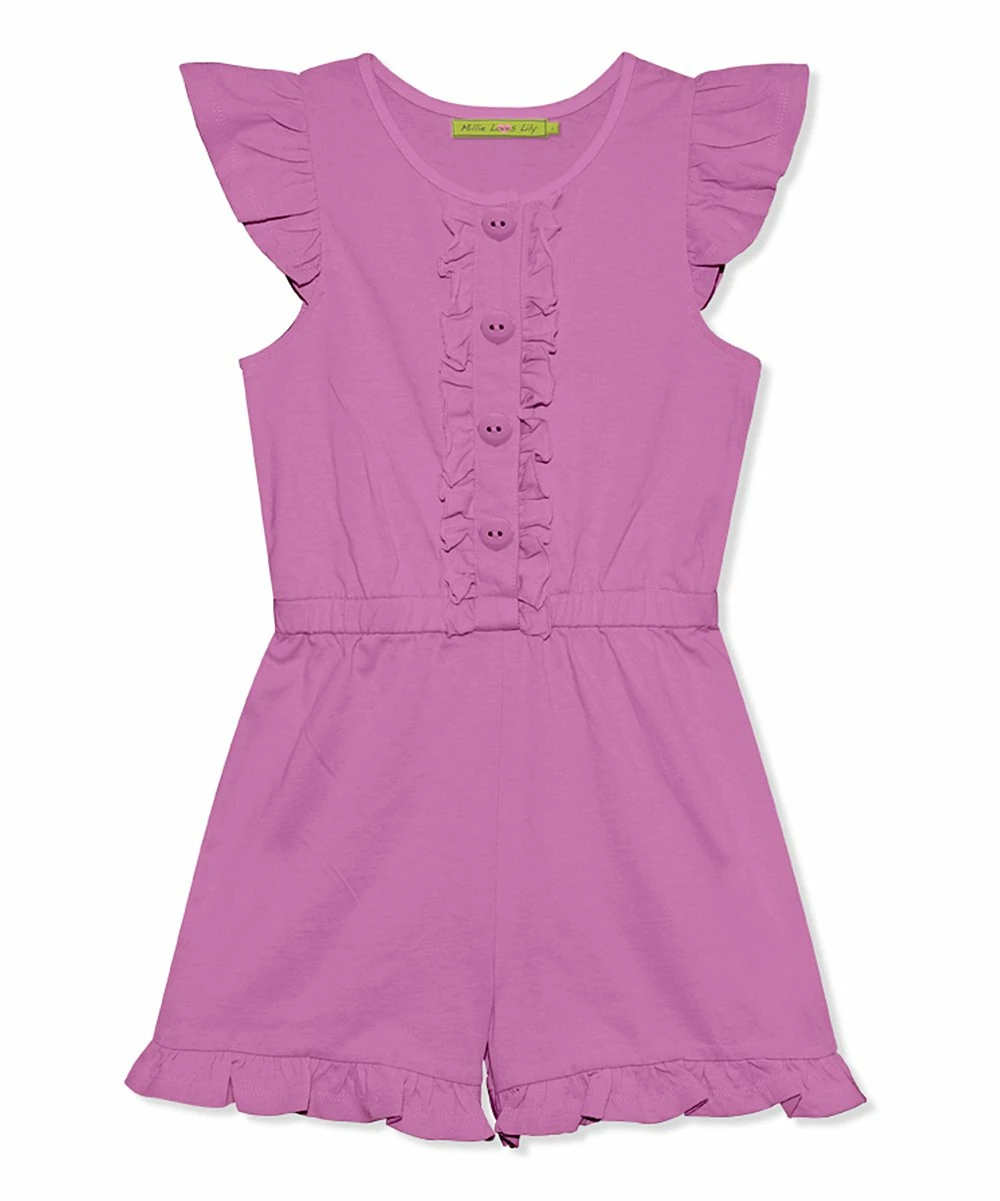 Flash Sale π― Simply Millie By Millie Loves Lily Violet Ruffle-Trim Button-Front Romper - π§ Girls For Kids β 1 Flash Sale π― Simply Millie By Millie Loves Lily Violet Ruffle-Trim Button-Front Romper - π§ Girls For Kids β