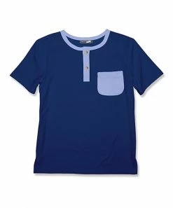 Discount ❤️ Millie & Maxx Navy & Periwinkle Contrast-Pocket Short-Sleeve Henley - Toddler & Boys For Kids 👍