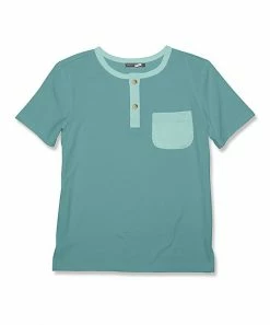 Wholesale 🔥 Millie & Maxx Nile Blue & Mint Contrast-Pocket Short-Sleeve Henley - Toddler & Boys For Kids 🔥