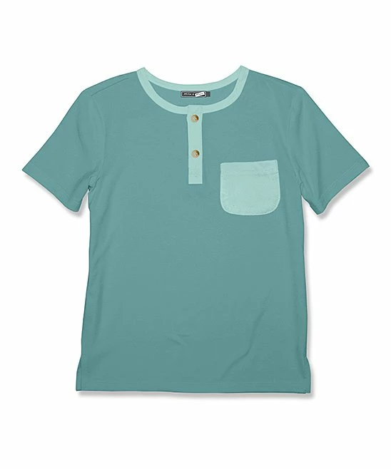 Wholesale 🔥 Millie & Maxx Nile Blue & Mint Contrast-Pocket Short-Sleeve Henley - Toddler & Boys For Kids 🔥 1 Wholesale 🔥 Millie & Maxx Nile Blue & Mint Contrast-Pocket Short-Sleeve Henley - Toddler & Boys For Kids 🔥