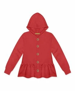 Discount 👏 Simply Millie By Millie Loves Lily Red Ruffle-Hem Button-Up Hoodie - 👧 Girls For Kids 🥰