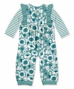Promo 🎉 Little Millie Nile Blue Floral & Stripe Ruffle-Trim Ola Playsuit - Infant For Baby & Maternity 👍 -Little Millie-shop zu101453856 alt 2 tm1642260212