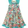 Budget ❤️ Millie Loves Lily White & Turquoise Floral Chiffon Ruffle-Hem Angel-Sleeve 👗 Dress - 👧 Girls For Kids 🥰