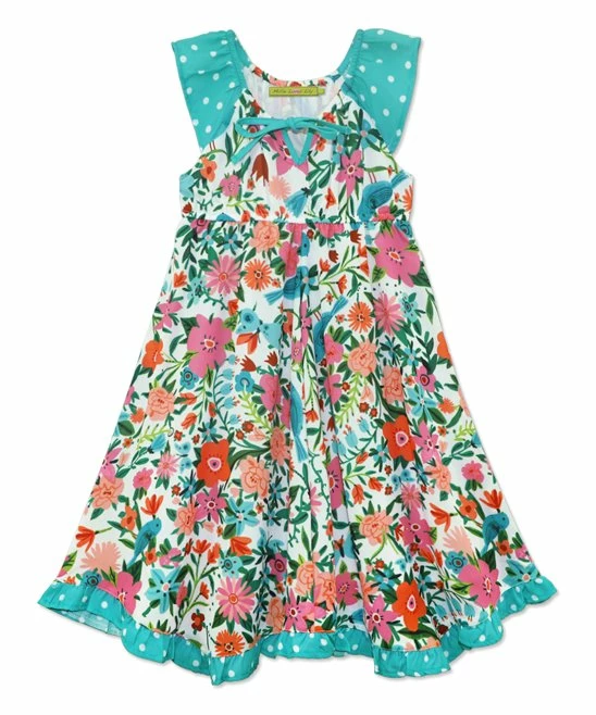 Budget β€οΈ Millie Loves Lily White & Turquoise Floral Chiffon Ruffle-Hem Angel-Sleeve π Dress - π§ Girls For Kids π₯° 1 Budget β€οΈ Millie Loves Lily White & Turquoise Floral Chiffon Ruffle-Hem Angel-Sleeve π Dress - π§ Girls For Kids π₯°