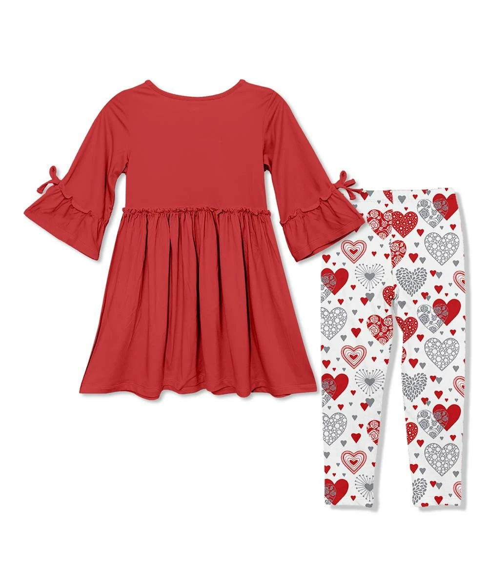 Wholesale π Millie Loves Lily Red Bow Bell-Sleeve A-Line π Dress & White Hearts Leggings - Infant, Toddler & π§ Girls For Kids π 3 Wholesale π Millie Loves Lily Red Bow Bell-Sleeve A-Line π Dress & White Hearts Leggings - Infant, Toddler & π§ Girls For Kids π - Image 3