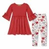 Wholesale 🛒 Millie Loves Lily Red Bow Bell-Sleeve A-Line 👗 Dress & White Hearts Leggings - Infant, Toddler & 👧 Girls For Kids 🎁