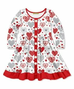 Top 10 🔔 Millie Loves Lily White & Gray Heart Button-Up A-Line 👗 Dress - Infant, Toddler & 👧 Girls For Kids 🔥